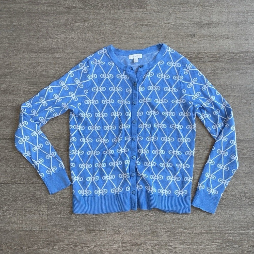 Charter Club Bright Blue Bow Loop Geometric Pattern Cardigan Women's Medium 1322